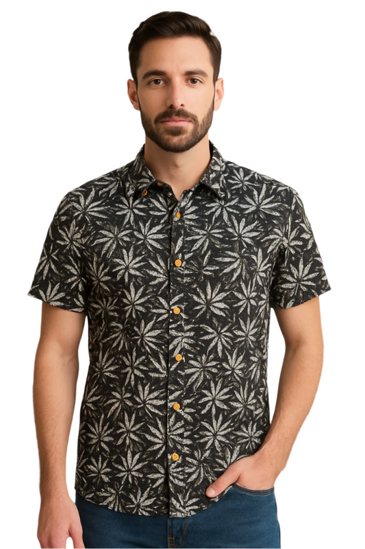 Monochrome Leaf Cotton Shirt